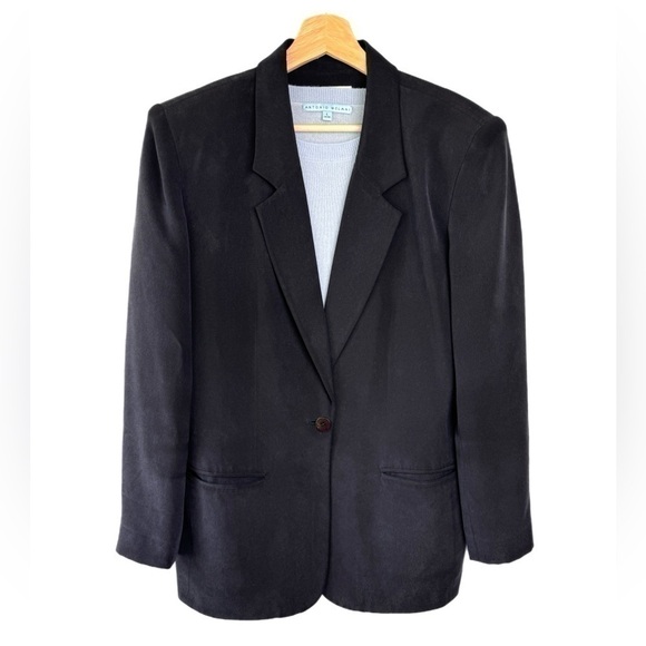 Vintage 90s Chaus 100% Silk Tailored Preppy Minimalist Oversized Blazer, Sz.12 - Picture 11 of 12